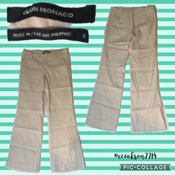 Club Monaco beige striped linen pants sz0 - Picture 2 of 7